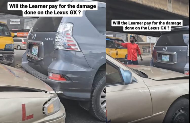 Moment a Driving School Vehicle Hits a Lexus GX570 in Lagos